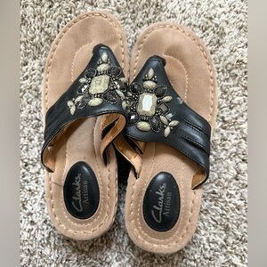 Clarks Artisan Black and Tan Embellished Sandals